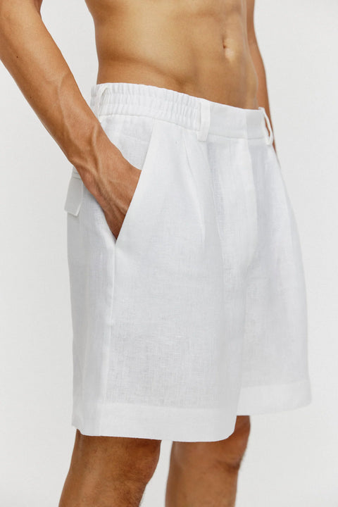 Short Linho Puro Pregas Masc
