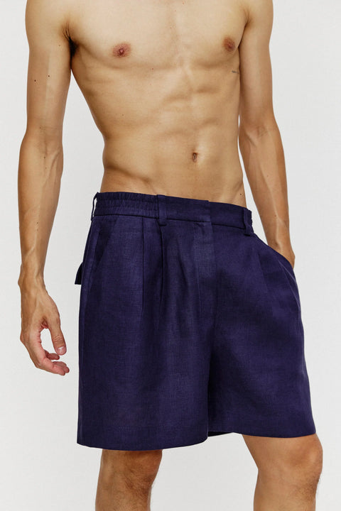 Short Linho Puro Pregas Masc