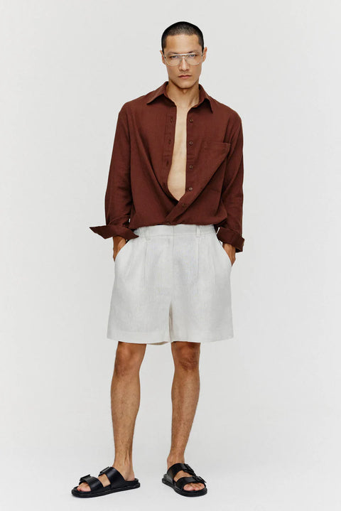 Short Linho Puro Pregas Masc
