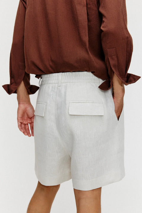 Short Linho Puro Pregas Masc