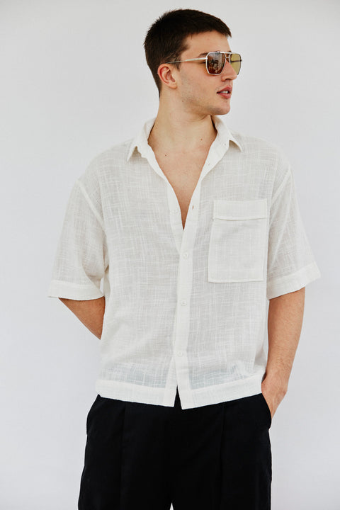 Camisa Manga Curta Box Fit Algodão Rústico Masc