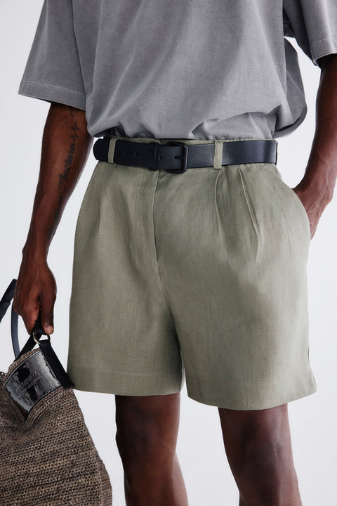 Short Linho Puro Pregas Masc