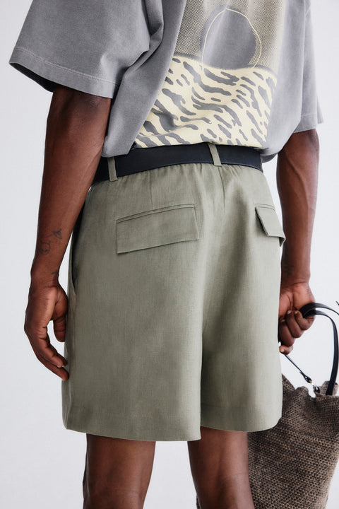 Short Linho Puro Pregas Masc