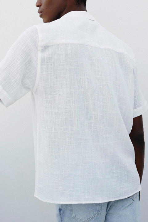 Camisa Gola Havaiana de Algodão Manga Curta Masc