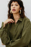 Camisa Oversized de Linho Manga Longa Fem