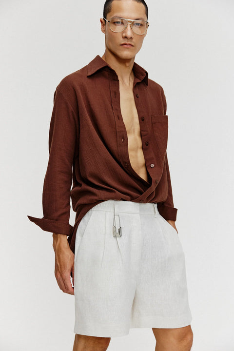 Short Linho Puro Pregas Masc