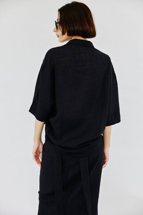 Camisa Manga Curta Box Fit Algodão Rústico Fem