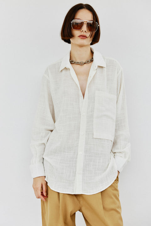 Camisa Oversized de Algodão Manga Longa Fem