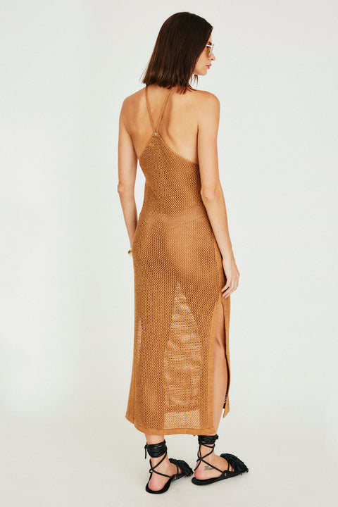 Vestido Alças Finas Tricot Rede