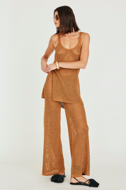 Calça, calca, rede, tricô, tricot aberto praia verão fashion caramelo amarelo laranja gammba