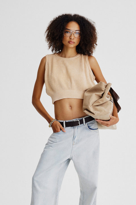 Top Cropped Tricot Estonado Fem