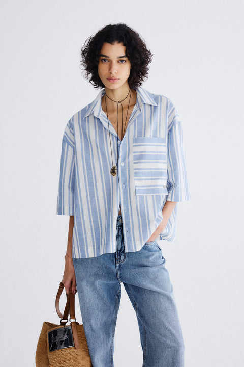 Camisa Box Fit Listras Fem