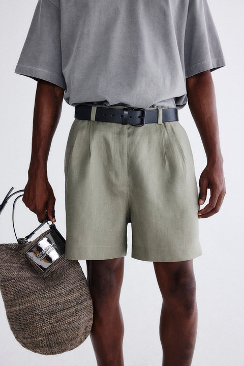 Short Linho Puro Pregas Masc