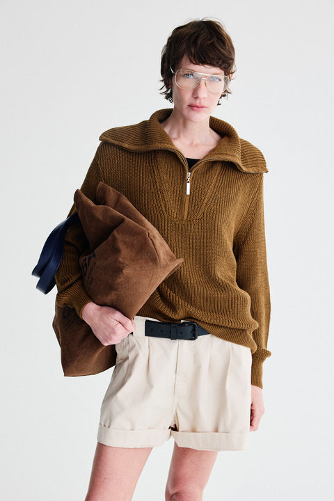Casaco Tricot Zíper Fem