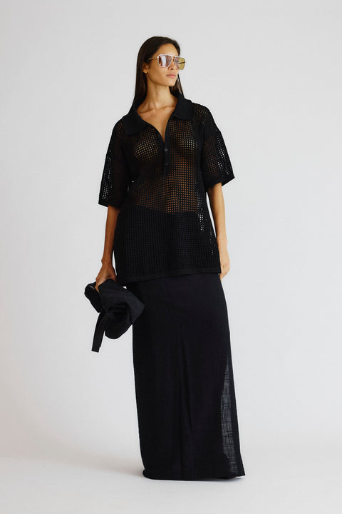 Polo Tricot Telado preto-fem