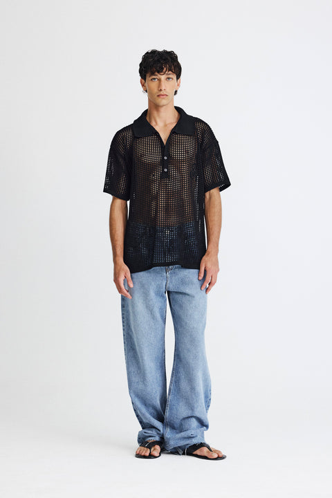 Polo Tricot Telado preto