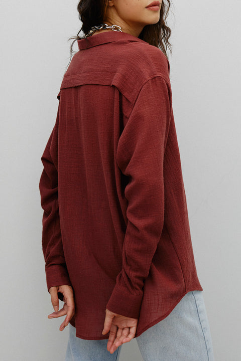 Camisa Oversized de Algodão Manga Longa Fem