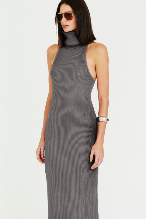 Vestido Longo Gola Alta Tricot